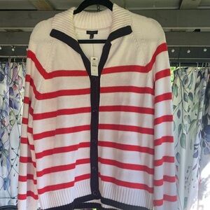 Talbots Red and White Striped Cardigan